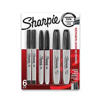 Variety Pack
Sharpie
Ultra Fine, Fine & Chisel
Marks on Most Surfaces
6 CT
Sharpie
Ultra Fine, Fine & Chisel
Permanent Marker