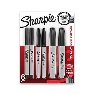 Sharpie - Variety Pack Permanent Markers, Assorted Tips, Black, 6/Pack (2135318)