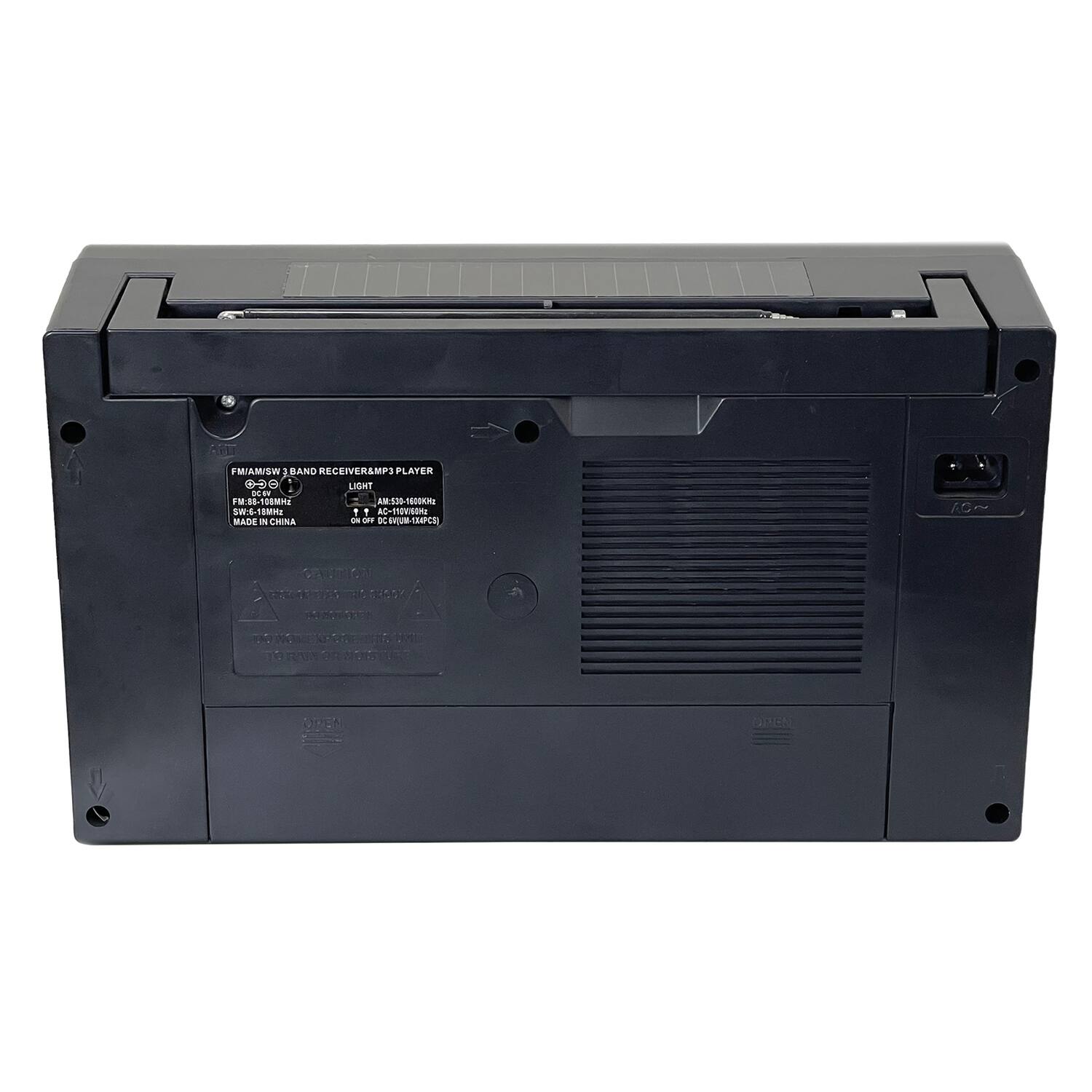 FMIAM/SW 3 BAND RECEIVER AMPS PLAYER  
FM: 88-108MHz  
AM: 530-1600kHz  
LIGHT  
ON/OFF DC 12V (1A PC)  
MADE IN CHINA