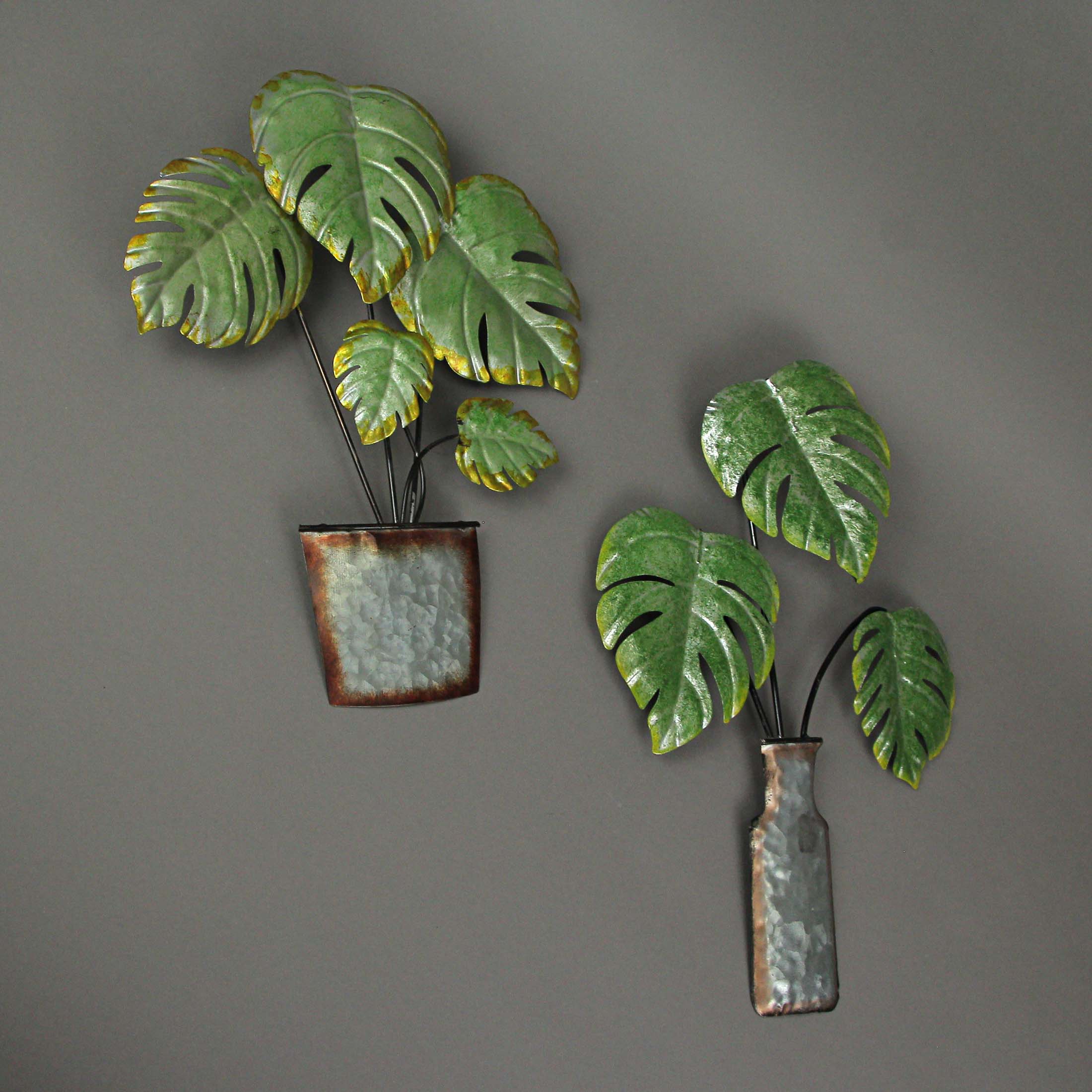 Alt View 3. Zeckos - Set of 2 Metal Tropical Potted Plant Wall Art Decorative Sculpture Home Decor - Multicolored.
