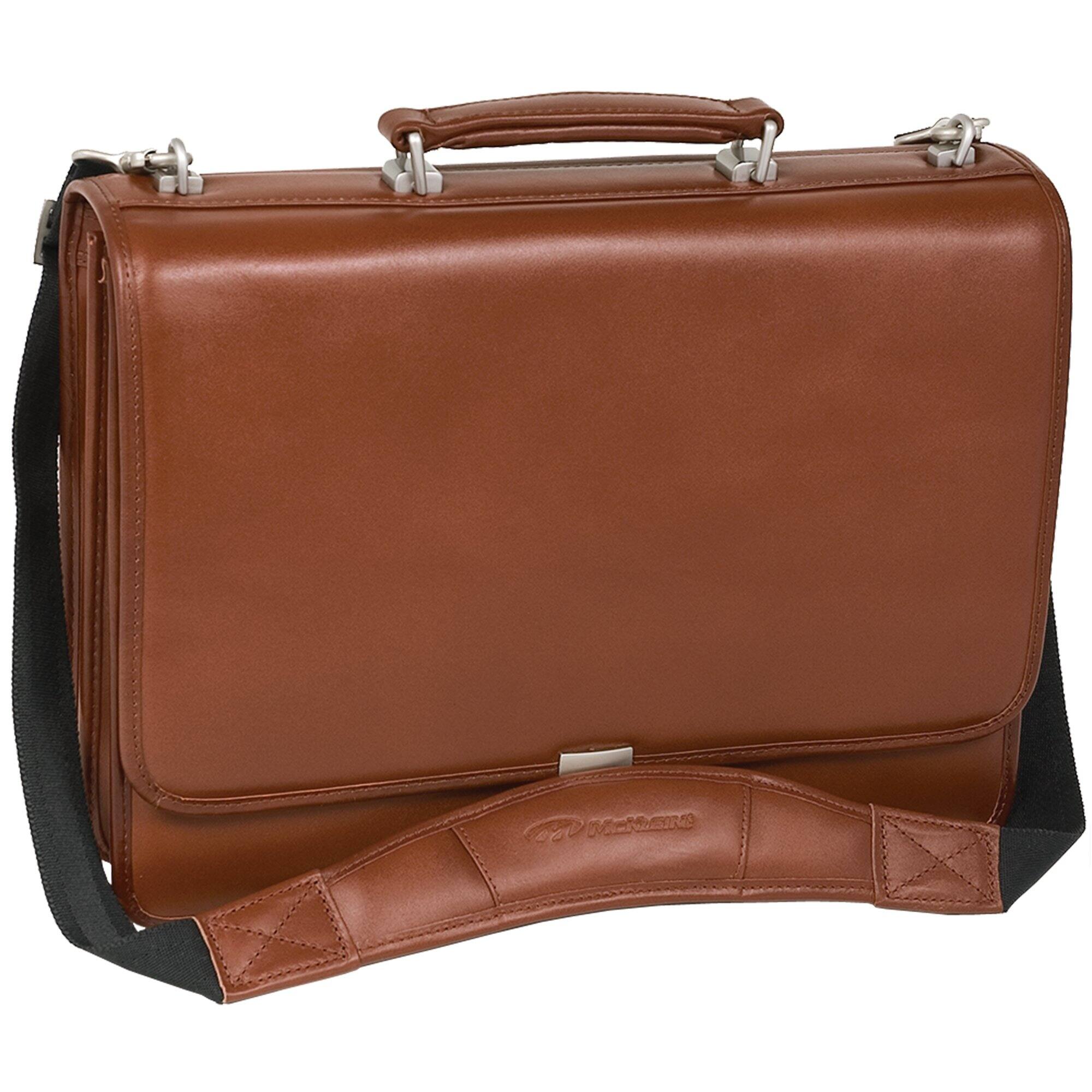 Alt View 3. McKleinUSA - Top Grain Cowhide Leather Flapover Double-Compartment Briefcase V Series Lexington MC83544 - Brown.