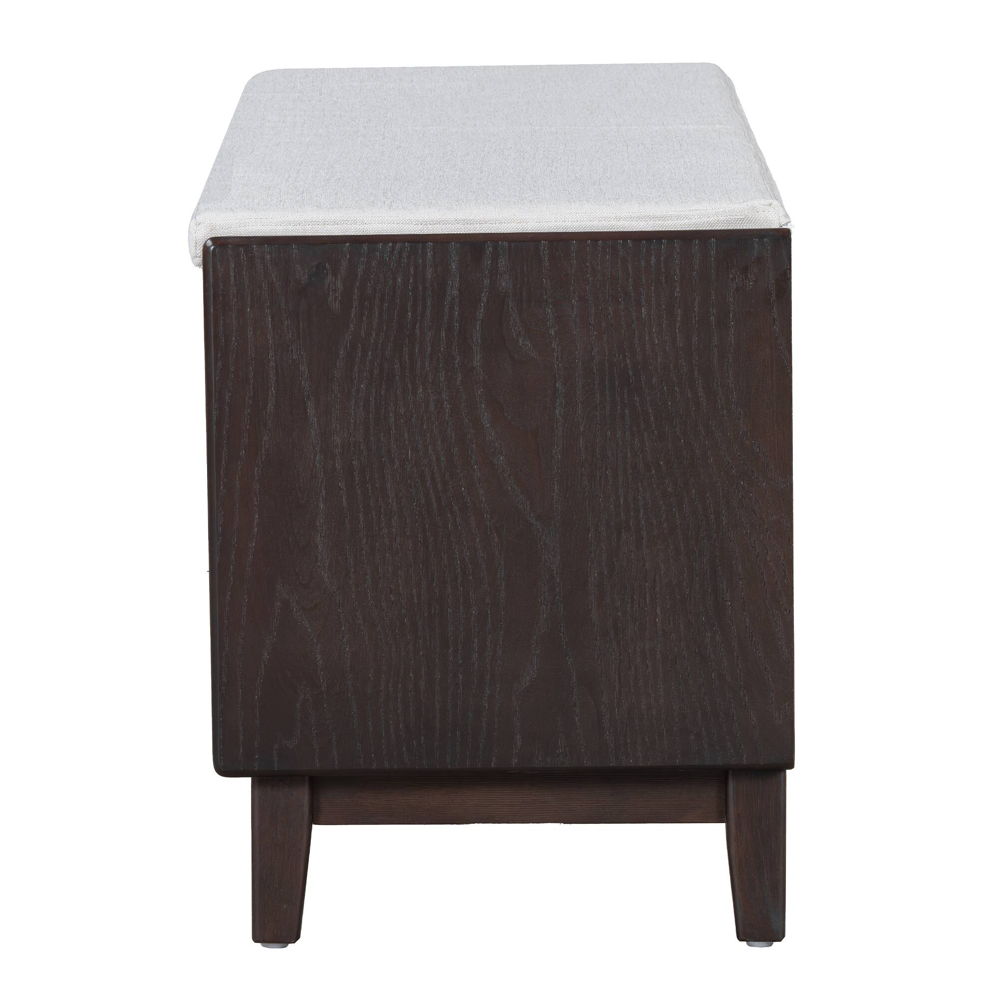 Alt View 3. Ropilly - Ropilly Boho Rattan Entryway Bench with Storage, Cushioned Shoe Organizer with Doors and Adjustable Shelves, Espresso - Espresso and Beige.