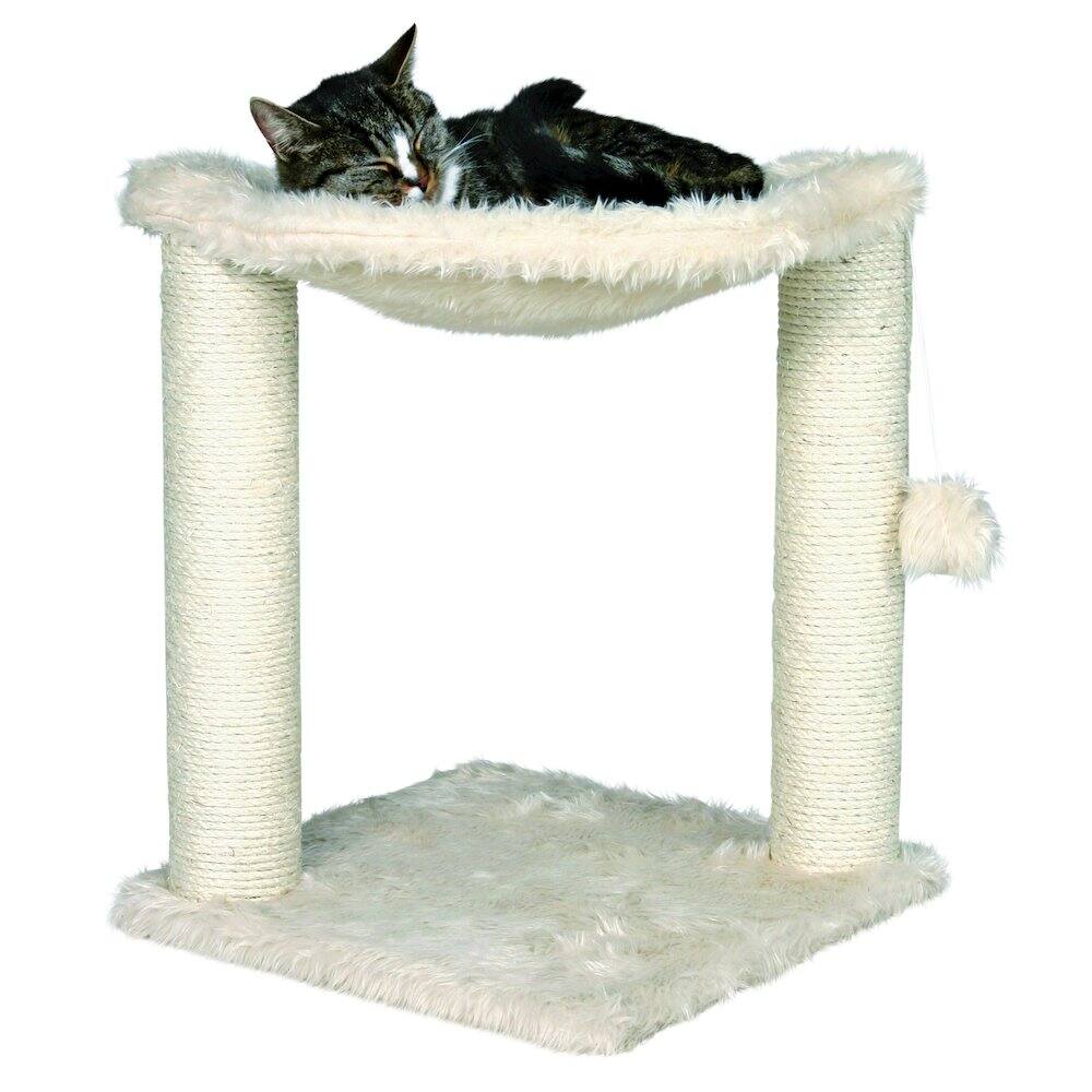 Left. TRIXIE - Baza Jute 19.7" Cat Scratching Posts with Hammock & Hanging Cat Toy, Cream - Cream.