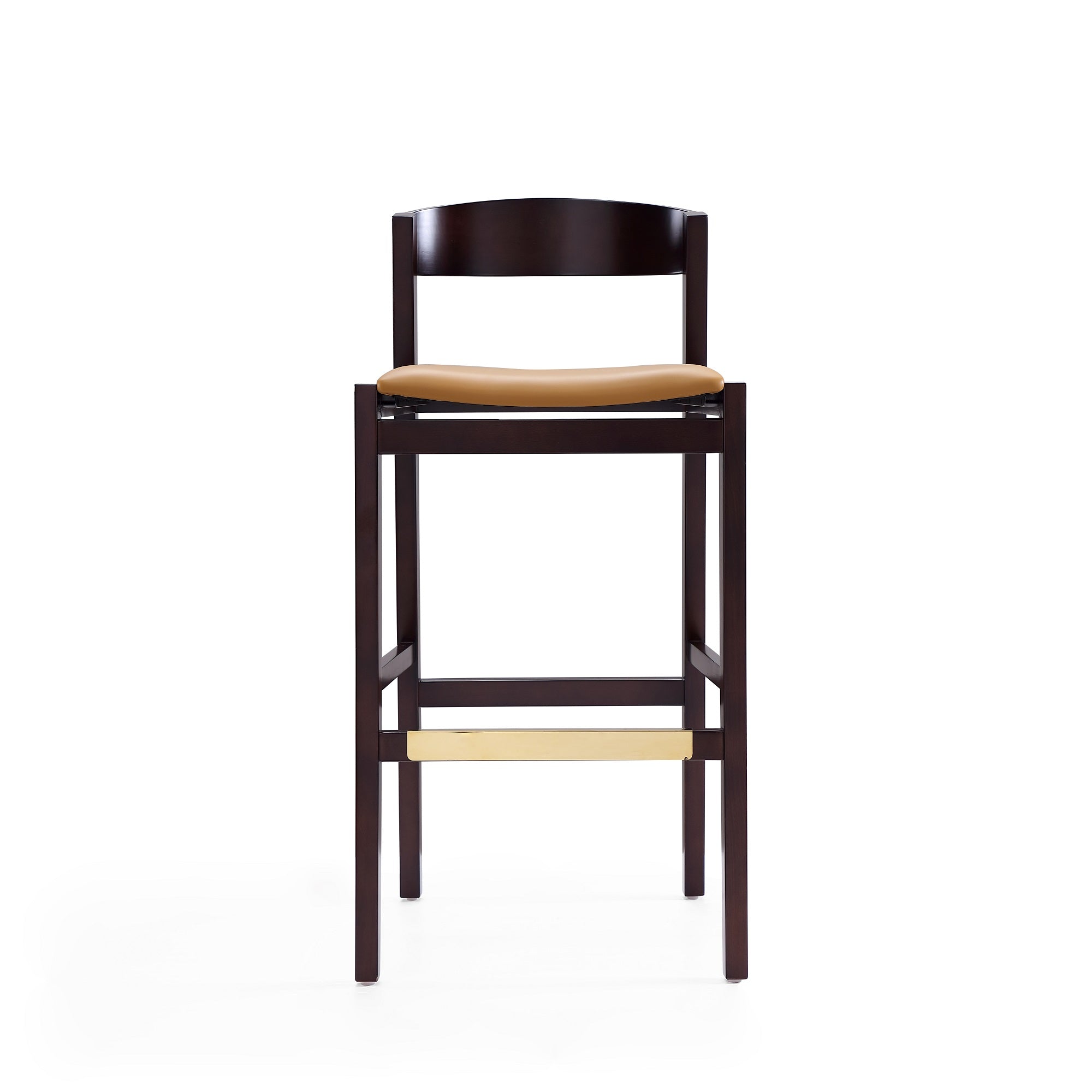 Back. Manhattan Comfort - Klismos Mid-Century Modern Wood Upholstered Barstool - Set of 2 - Camel.