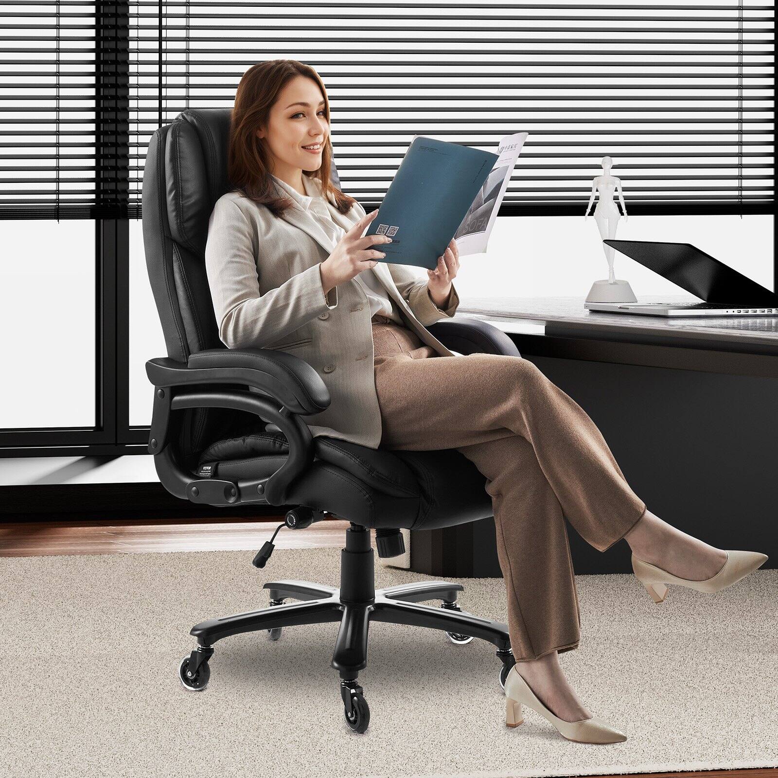 Alt View 1. Glintex - Executive Office Chair with Lumbar Support, 500lbs Capacity Ergonomic Reclining PU Leather Desk Chair Height Adjustable - Black.