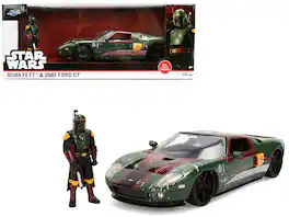 Jada - 2005 Ford GT (Weathered) with Graphics and Boba Fett Figure "Star Wars" Franchise "Hollywood Rides" Series 1/24 - Green