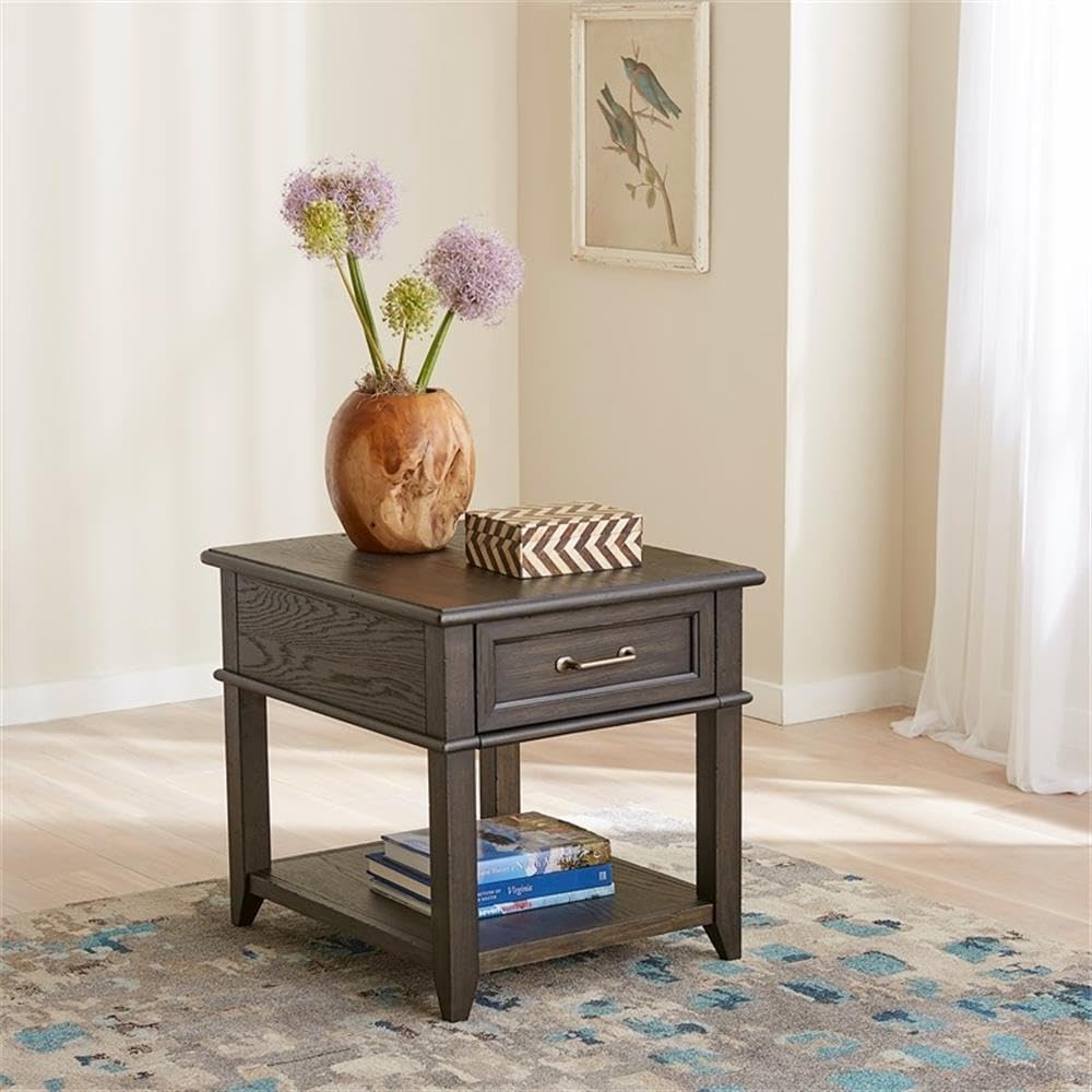 Angle. Liberty Furniture Industries - Mill Creek Drawer End Table in Peppercorn - Brown.