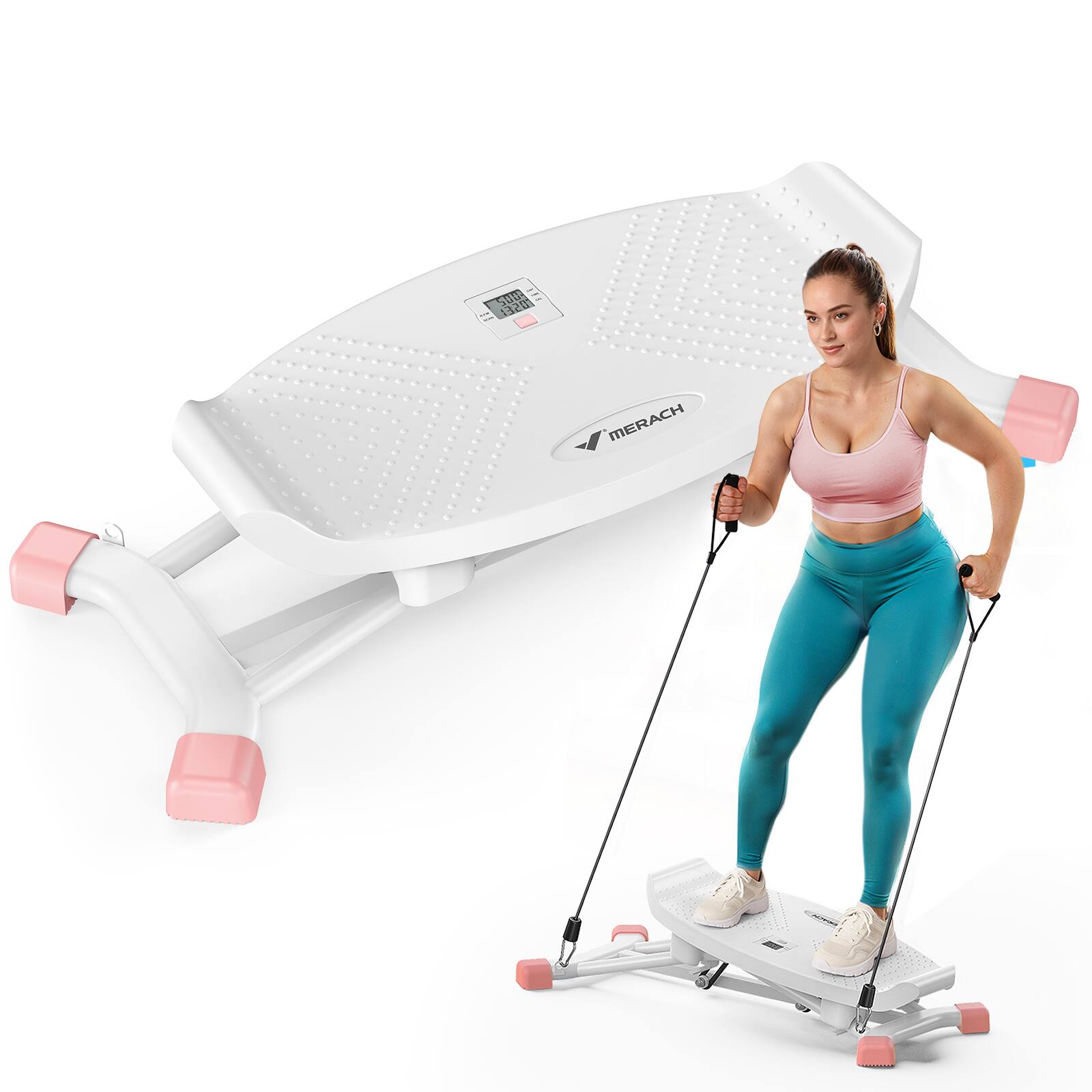 MERACH - Slide Steppers for Exercise at Home Stair Stepper with Resistance Bands - White