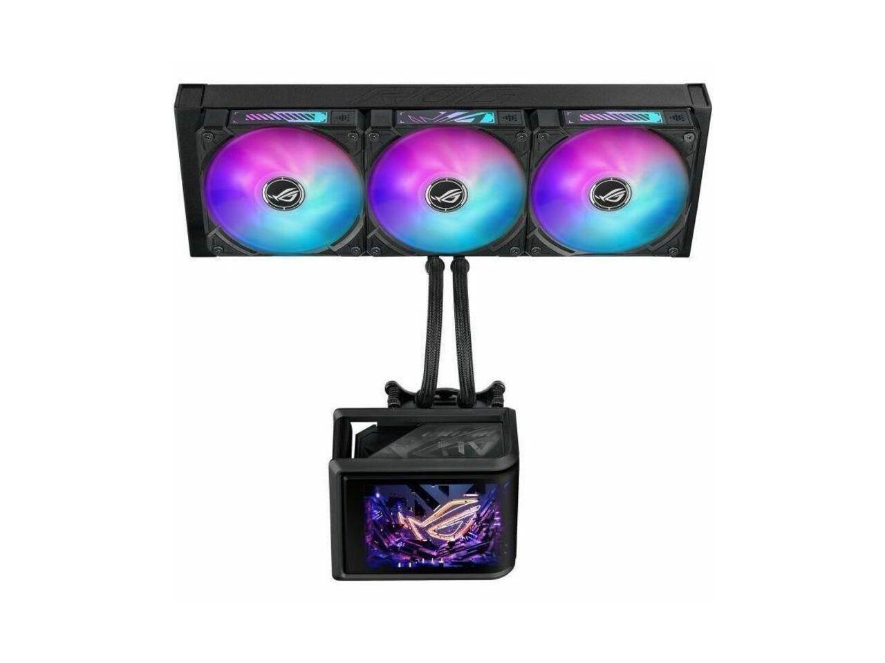 Alt View 5. ASUS - ASUS ROG RYUO IV SLC 360 ARGB AIO CPU Cooler, Short Tubing, 6.67" AMOLED Display - Black.