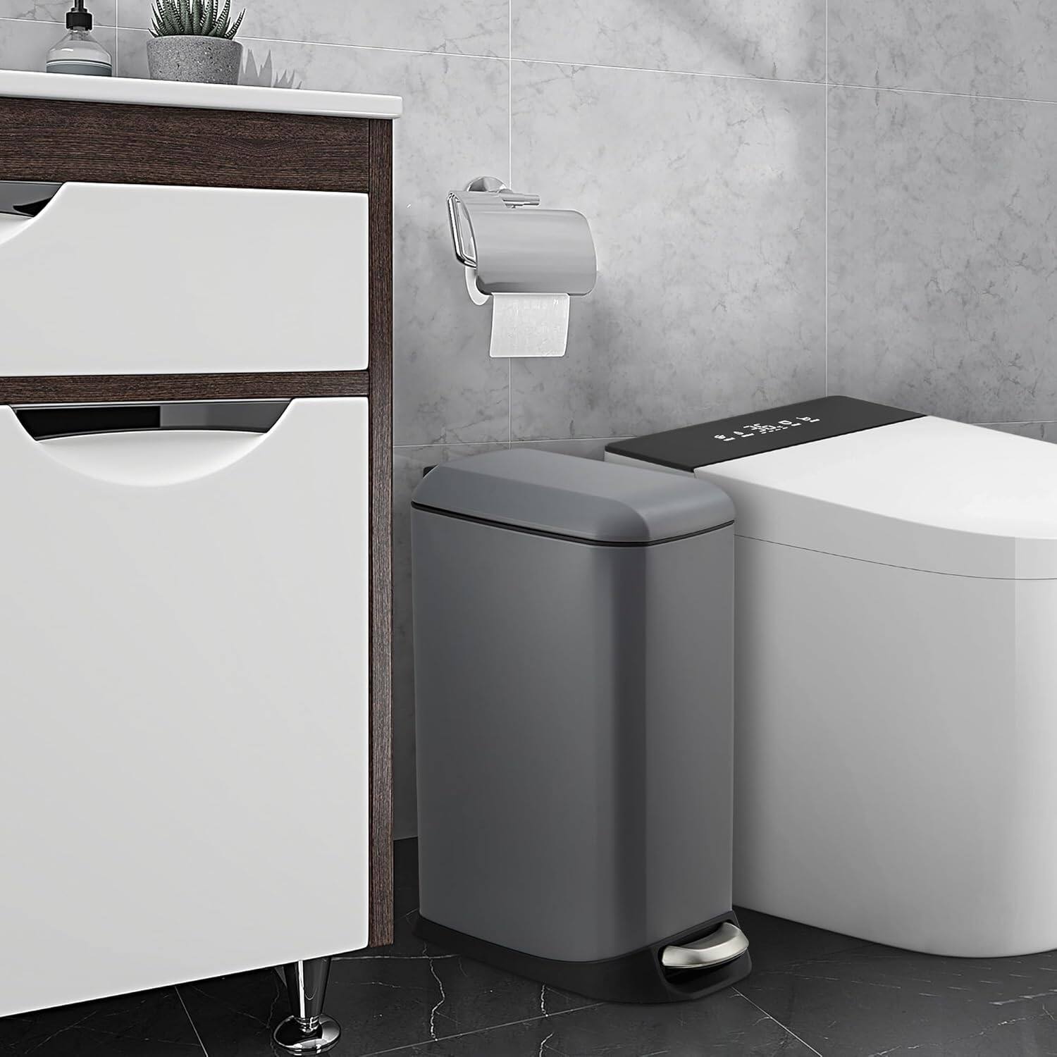 Left. Acekool - 3.2 Gallon Stainless Steel Trash Can with Soft-Close Step Pedal, Fingerprint-Resistant, Grey - Gray.