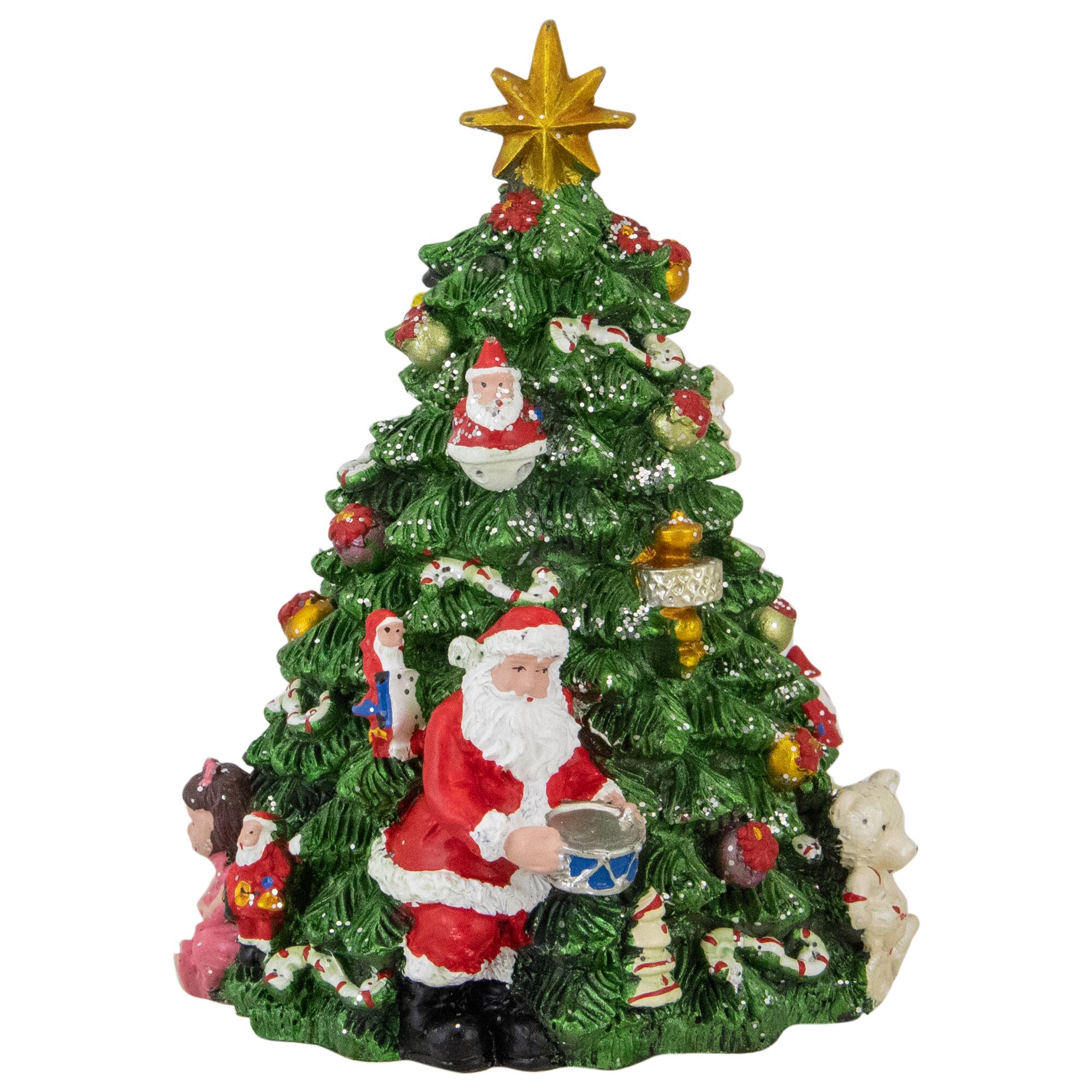 Front. Northlight - Rotating Christmas Tree Music Box with Santa - 5.5" - Green.
