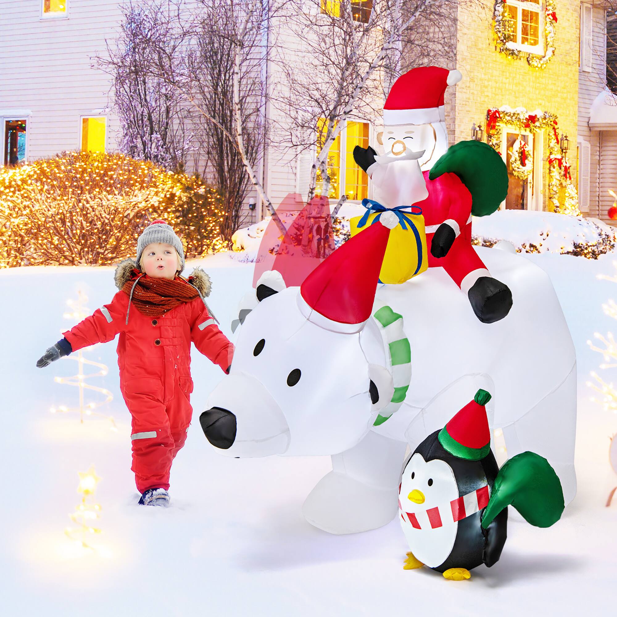 Alt View 7. Gymax - Gymax 7FT Christmas Inflatables LED Lighted Xmas Inflatable Polar Bear w/ Shaking Head - Multicolor.