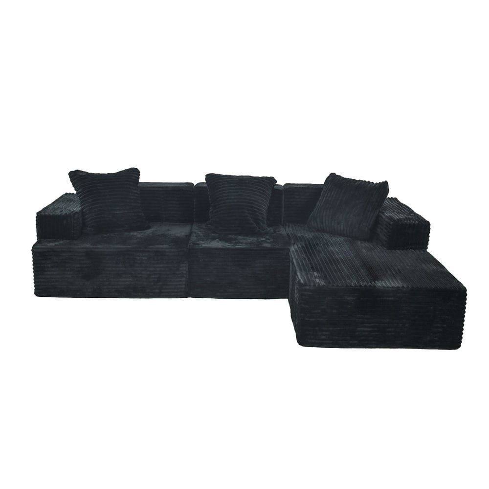 Alt View 2. Kadyn - L-Shaped Sectional Sofa, Boneless Compression Design with Comfortable Chaise and Corduroy Fabric, Black - Black.