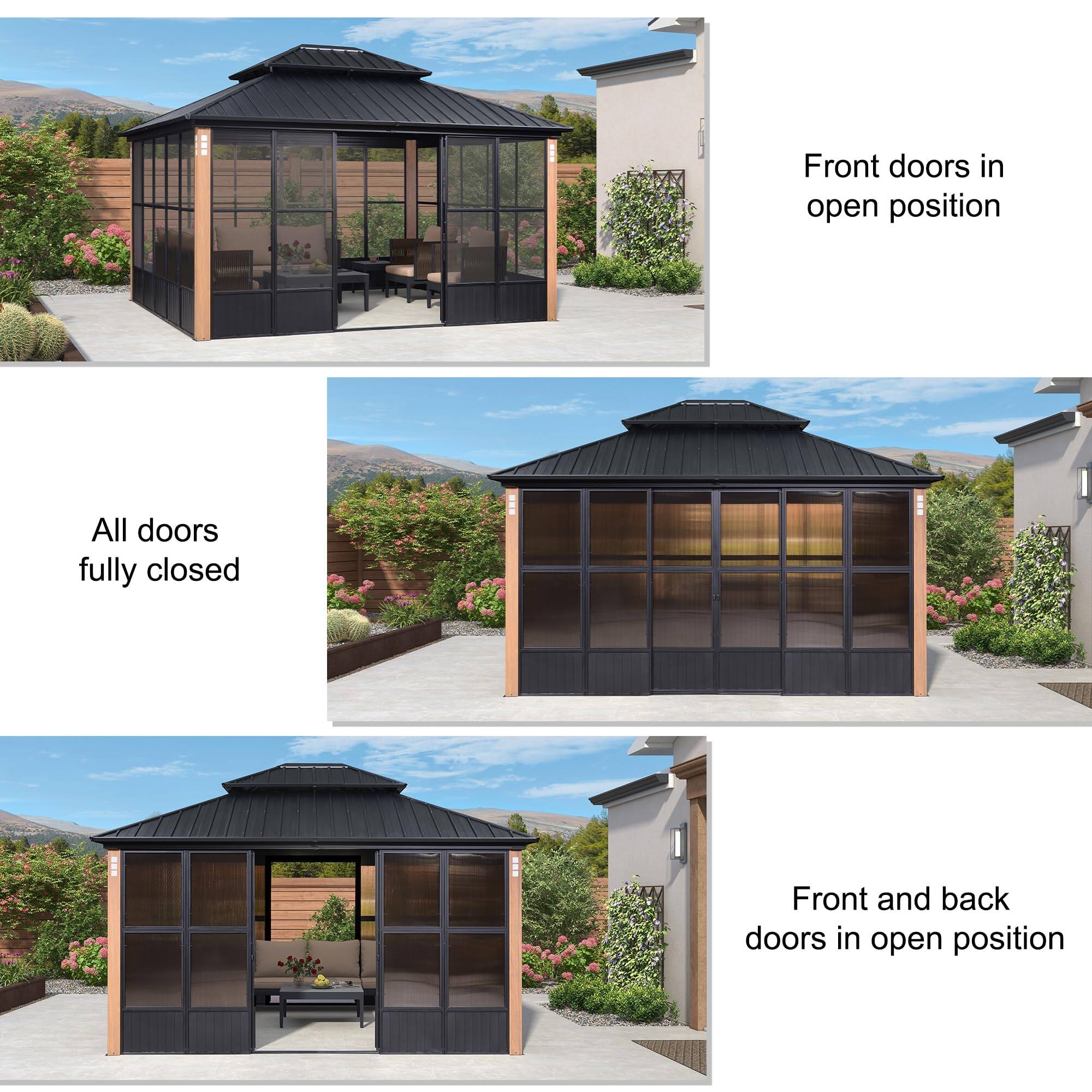 Front doors in open position  
All doors fully closed  
Front and back doors in open position