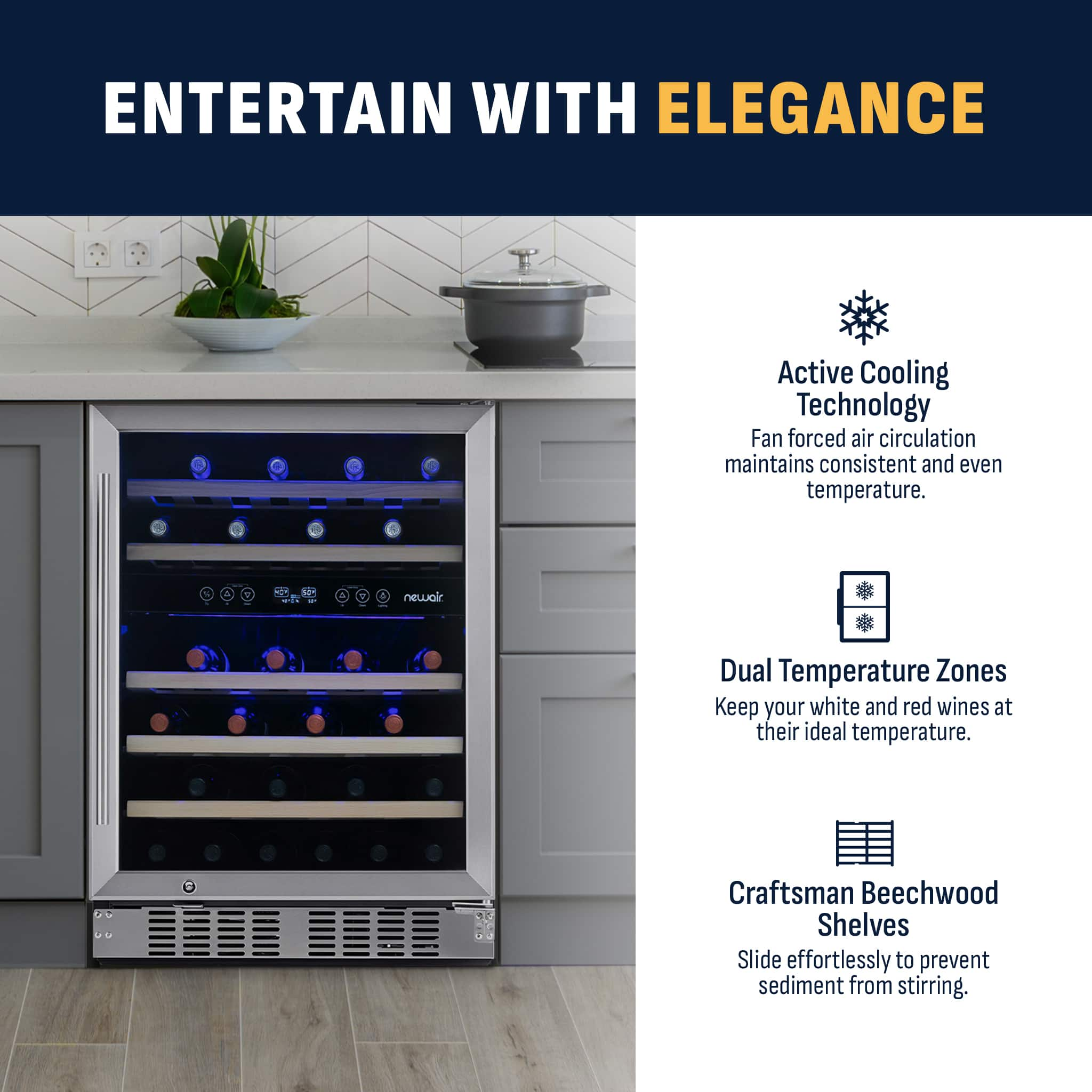 NewAir – 46-Bottle Dual Zone Built-in Wine Fridge with Quiet Operation with Beech Wood Shelves and Recessed Kickplate – Stainless Steel Sansujyuku sansujyuku.com