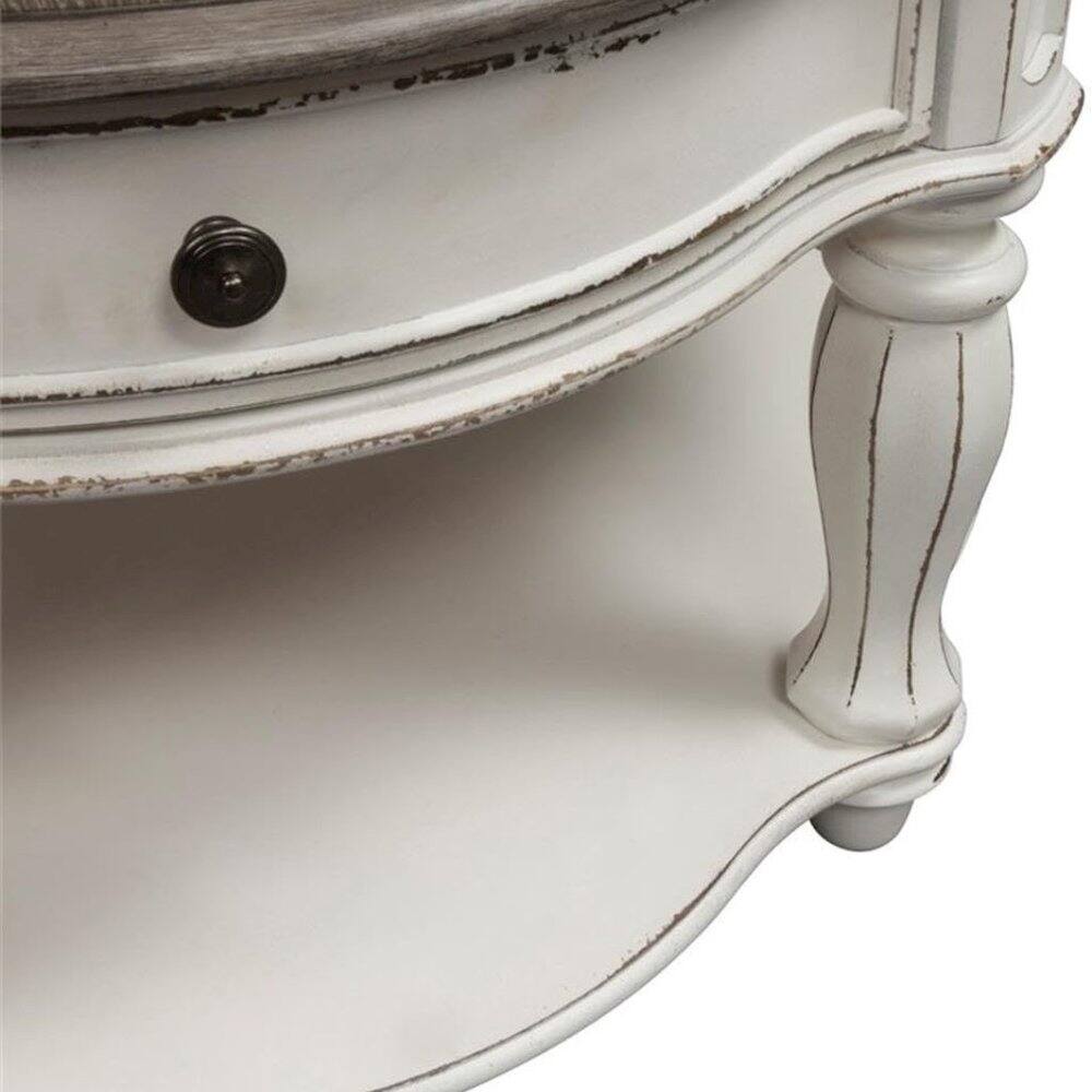 Alt View 6. Starlight Canyon Home - Antique Oval Coffee Table with Drawer And Bottom Shelf in White Finish - White.