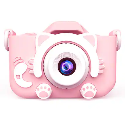 Front. Cluzine - Kids Digital Camera, 1080P, 2" Screen, Built-in Games, USB Rechargeable, Pink Cat Design.