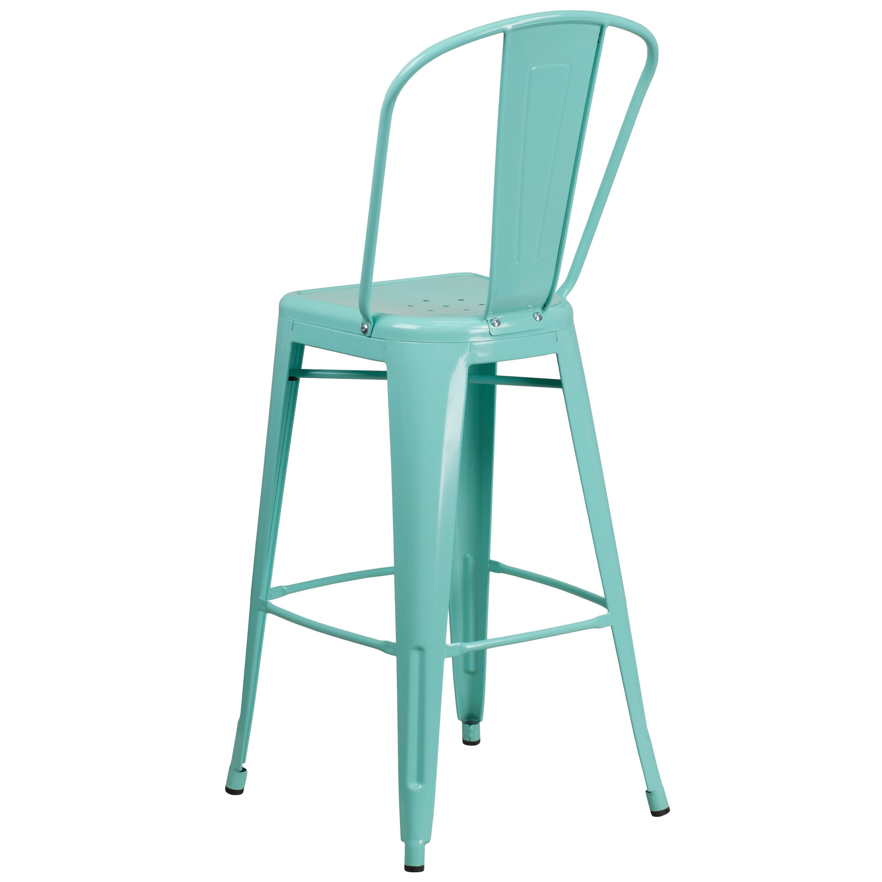 Alt View 5. Emma + Oliver - Commercial Grade 30"H Metal Indoor-Outdoor Barstool with Drain Holes and Back - Mint Green.