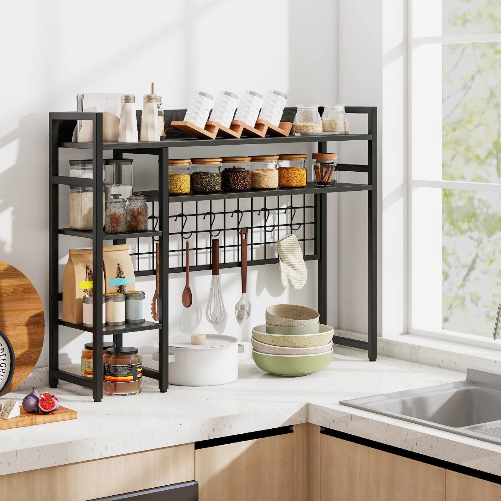 Alt View 3. Costway - Costway Desk Shelf 4-Tier Desktop Display Rack with Metal Grid Panel & 6 Hooks Black - Black.