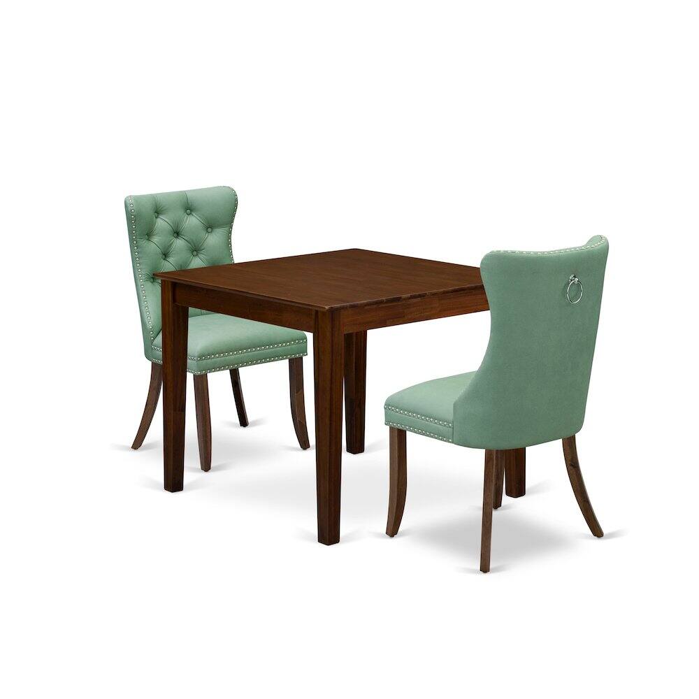 Left. East West Furniture - 3 Piece Dining Room Table Set Contains a Square Solid Wood Table - Brown.