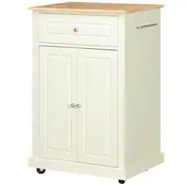 Homcom - Kitchen Island Cart, Portable Serving Trolley Table with Drawer, Adjustable Shelf and 2 Towel Racks - Cream White
