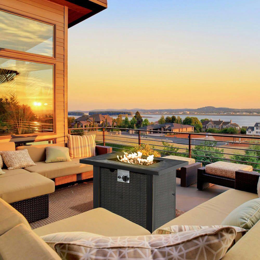 Front. Resenkos - 30 Inch Outdoor Propane Fire Pit Table, 50,000 BTU Gas Fire Pit Table, CSA Certification, Black.