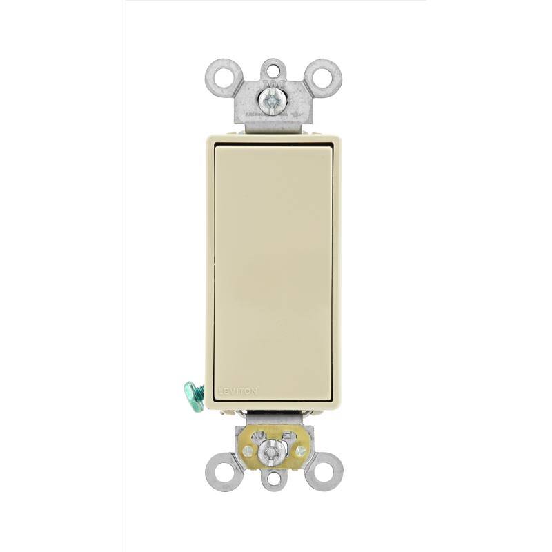 Angle. Leviton - Leviton Decora 20 amps Single Pole Rocker AC Quiet Switch Ivory 1 pk - Ivory.