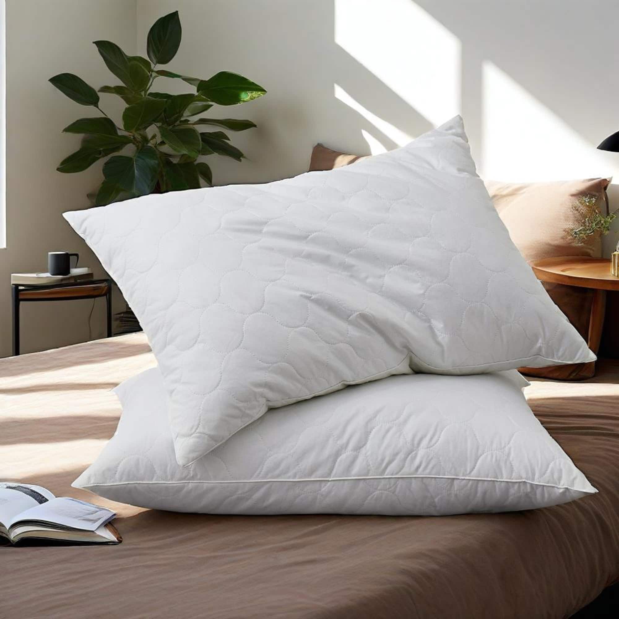 Peace Nest - Quilted Goose Feather Down Pillows Set of 2 - White