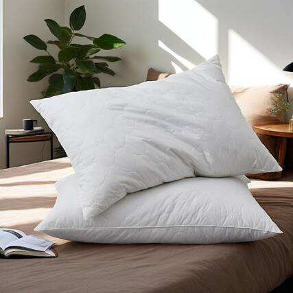 Front. Peace Nest - Peace Nest Quilted Goose Feather Down Pillows Set of 2 - White.