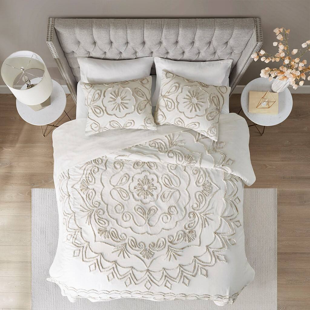 Alt View 1. Gracie Mills - Gracie Mills Gertrude 3 Piece Tufted Cotton Chenille Coverlet Set - Ivory/Taupe.