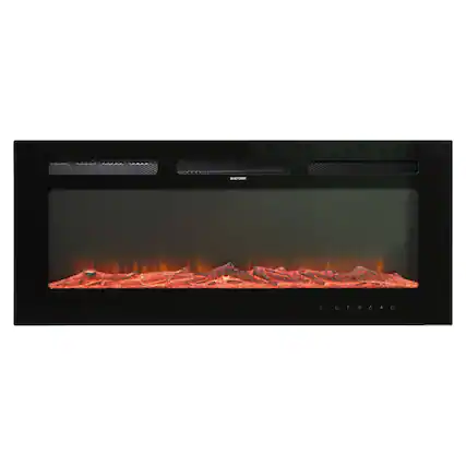 Front. Boyel Living - 36 in. Wall Mounted Recessed Electric Fireplace with Logs and Crystals - Black.