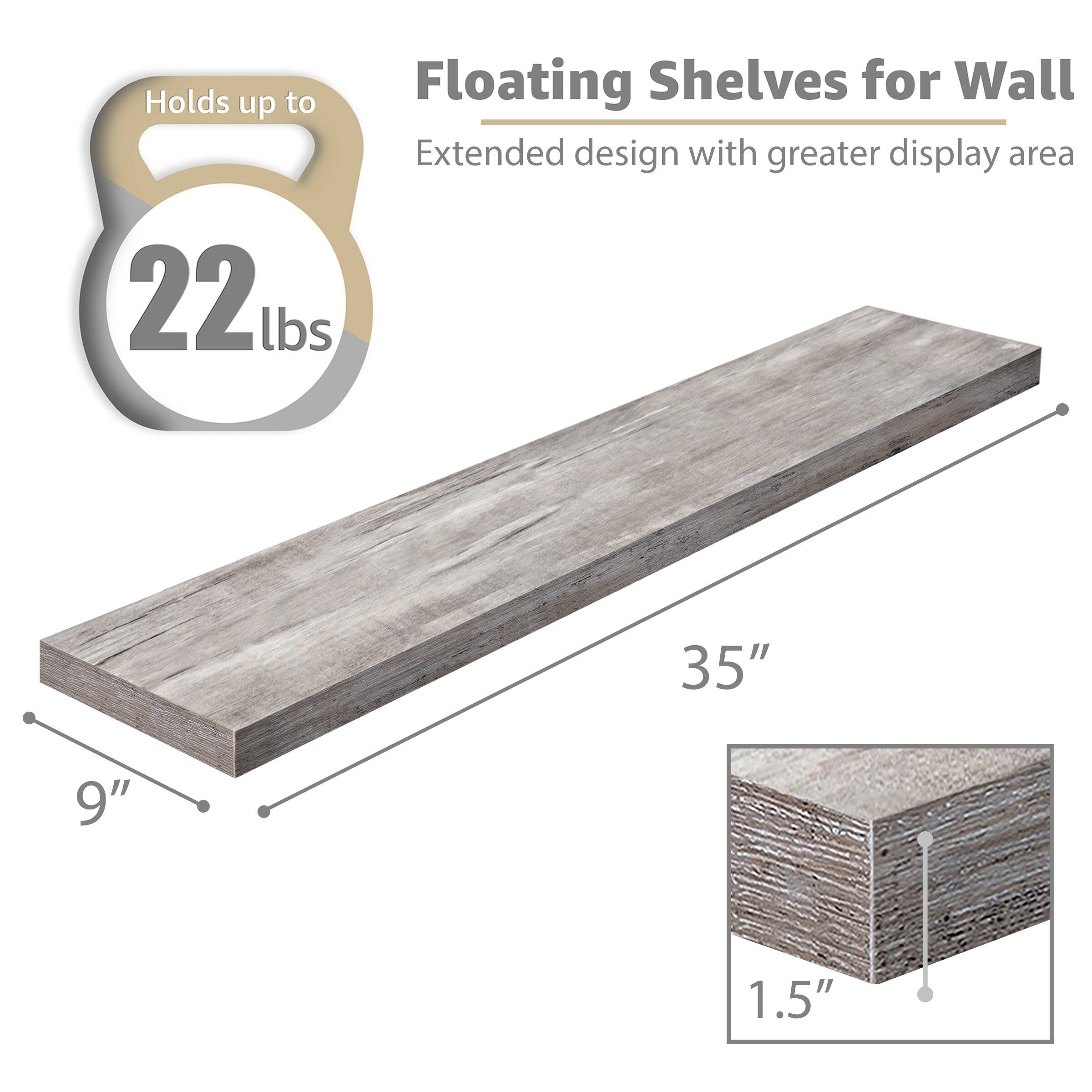 Floating Shelves for Wall, Holds up to 22 lbs, Extended design with greater display area, 35", 9", 1.5"