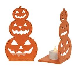 Back. BreeBe - Wooden Halloween Votive Luminary - 3 Asstd. - Multicolor.