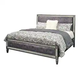Manhattan Lane - Laine Queen Bed, Glam Crystal Acrylic Trim, Fabric Upholstered - Gray