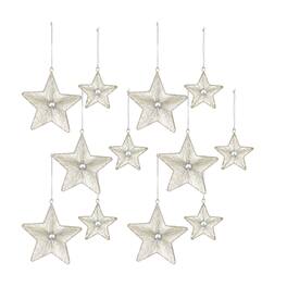 BreeBe - Beaded Metal Star Ornament (Set of 12) - Silver