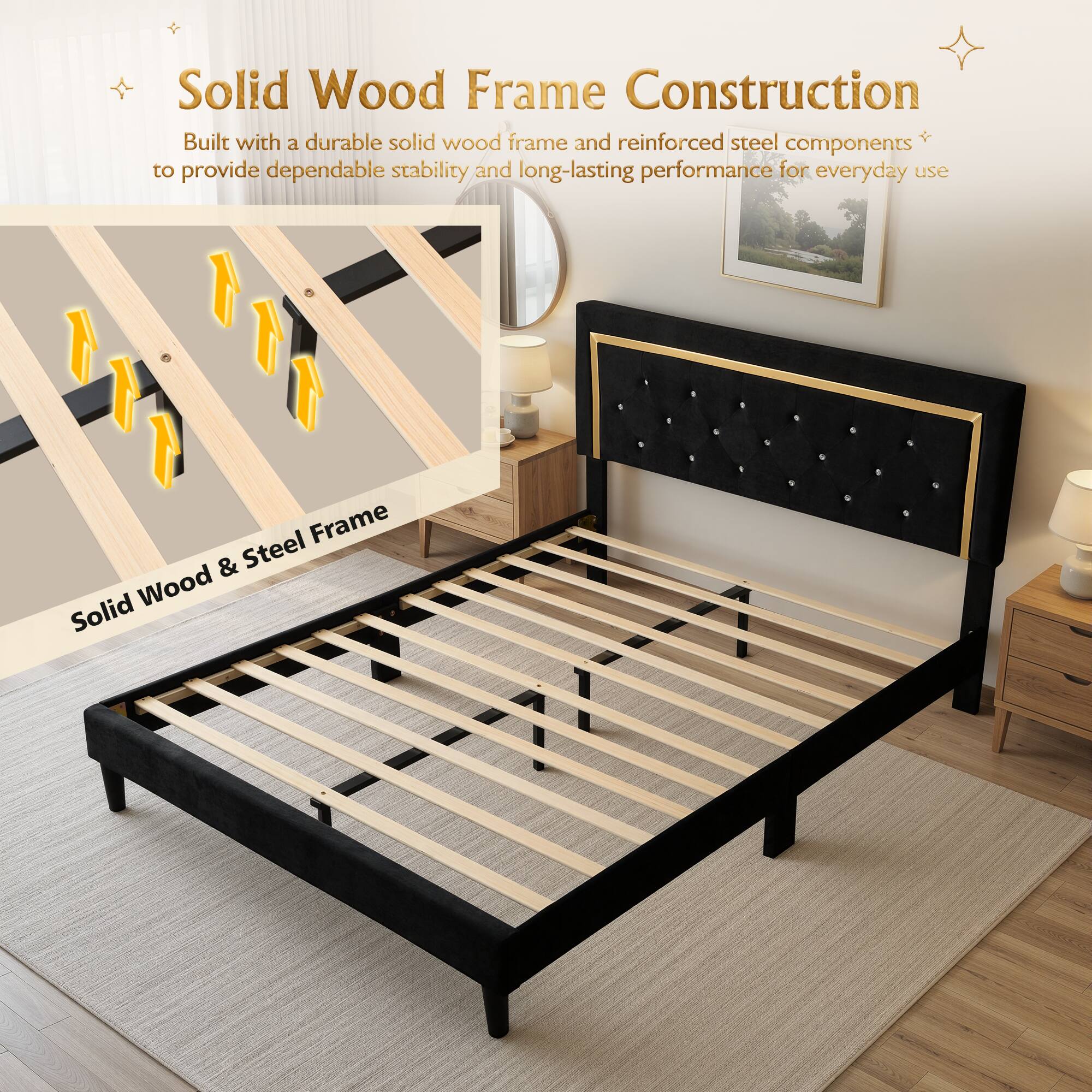 Solid Wood Frame Construction  
Built with a durable solid wood frame and reinforced steel components to provide dependable stability and long-lasting performance for everyday use  

Solid Wood & Steel Frame