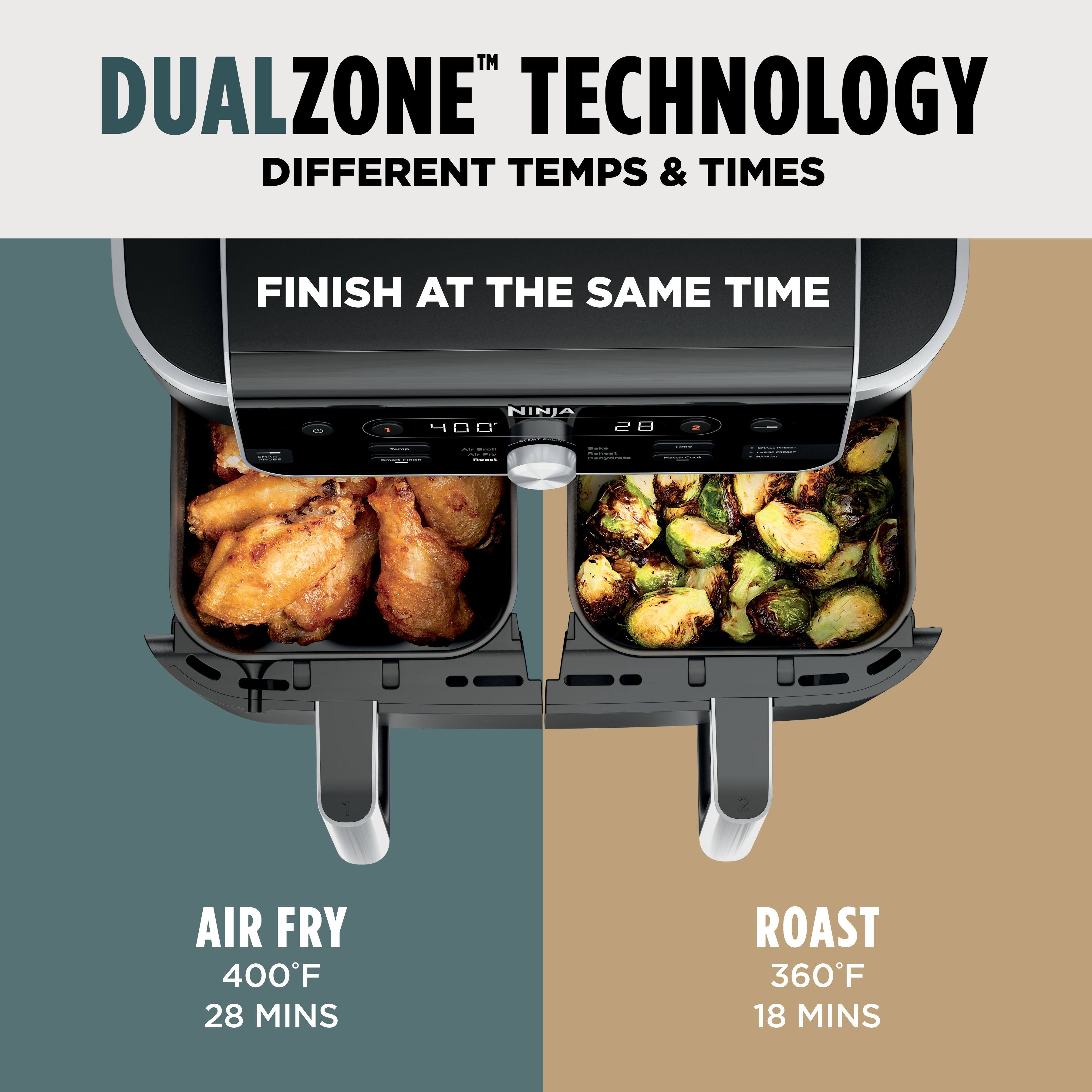 DUALZONE TECHNOLOGY DIFFERENT TEMPS & TIMES FINISH AT THE SAME TIME - NINJA 400

AIR FRY 400°F 28 MINS
ROAST 360°F 18 MINS