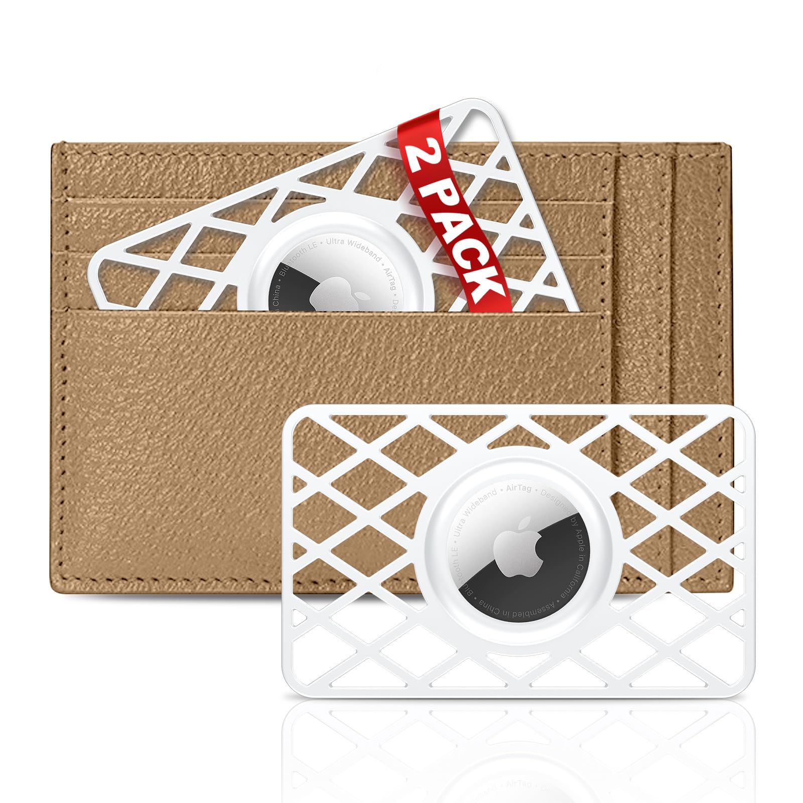 Front. Jadie Link - Pack Airtag Holder Wallet Slim Card Case Keychain Air Tag 0.1 Inch Thickness Ultra Thin Purse Handbag Backpack Clutch - White/White.