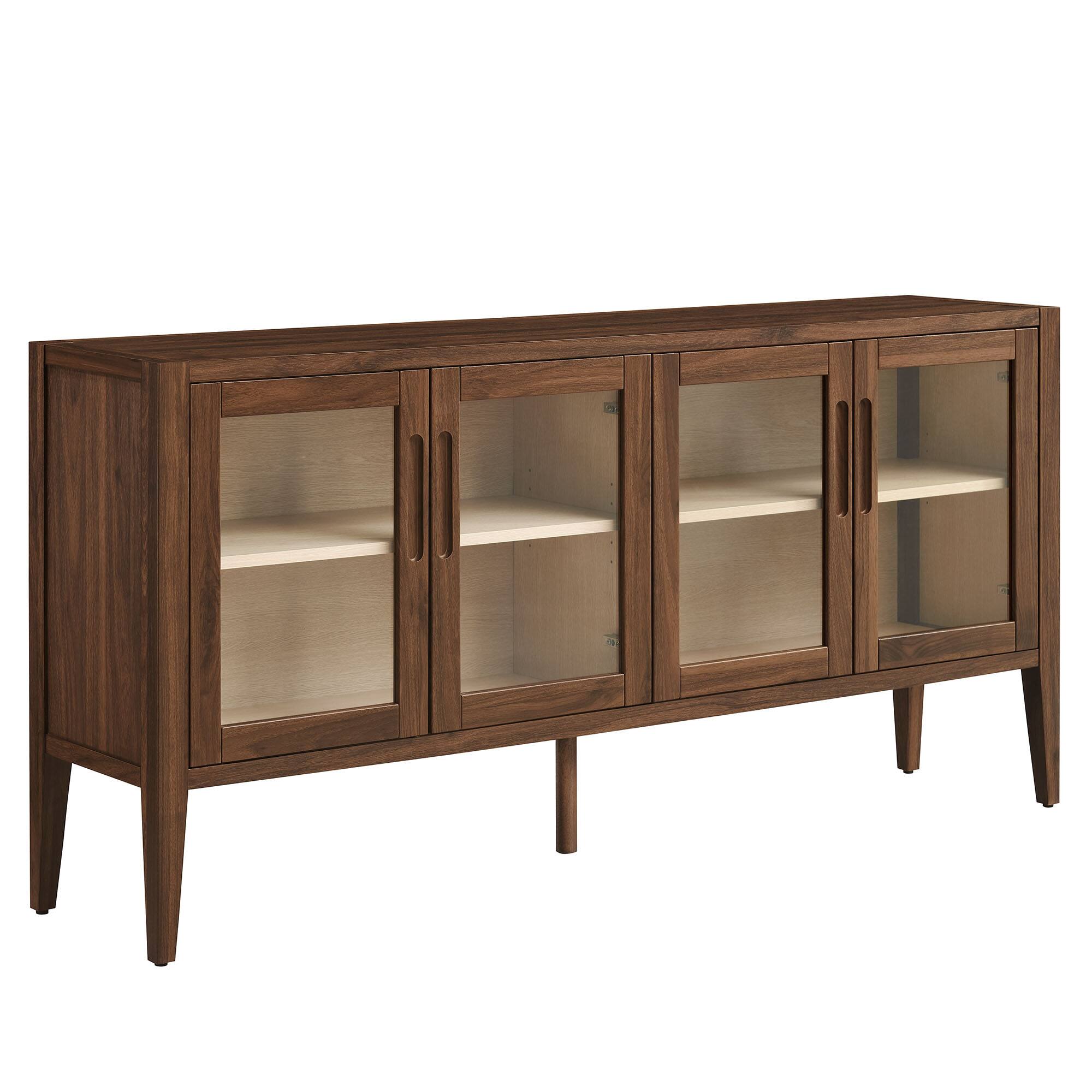Angle. Modway - Nell 72" Glass Door Sideboard Storage Display Cabinet by Modway - Walnut.
