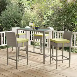 Conduit Outdoor Patio Wicker Rattan Bar Stool Set of 4 by Modway - Light Gray Peridot