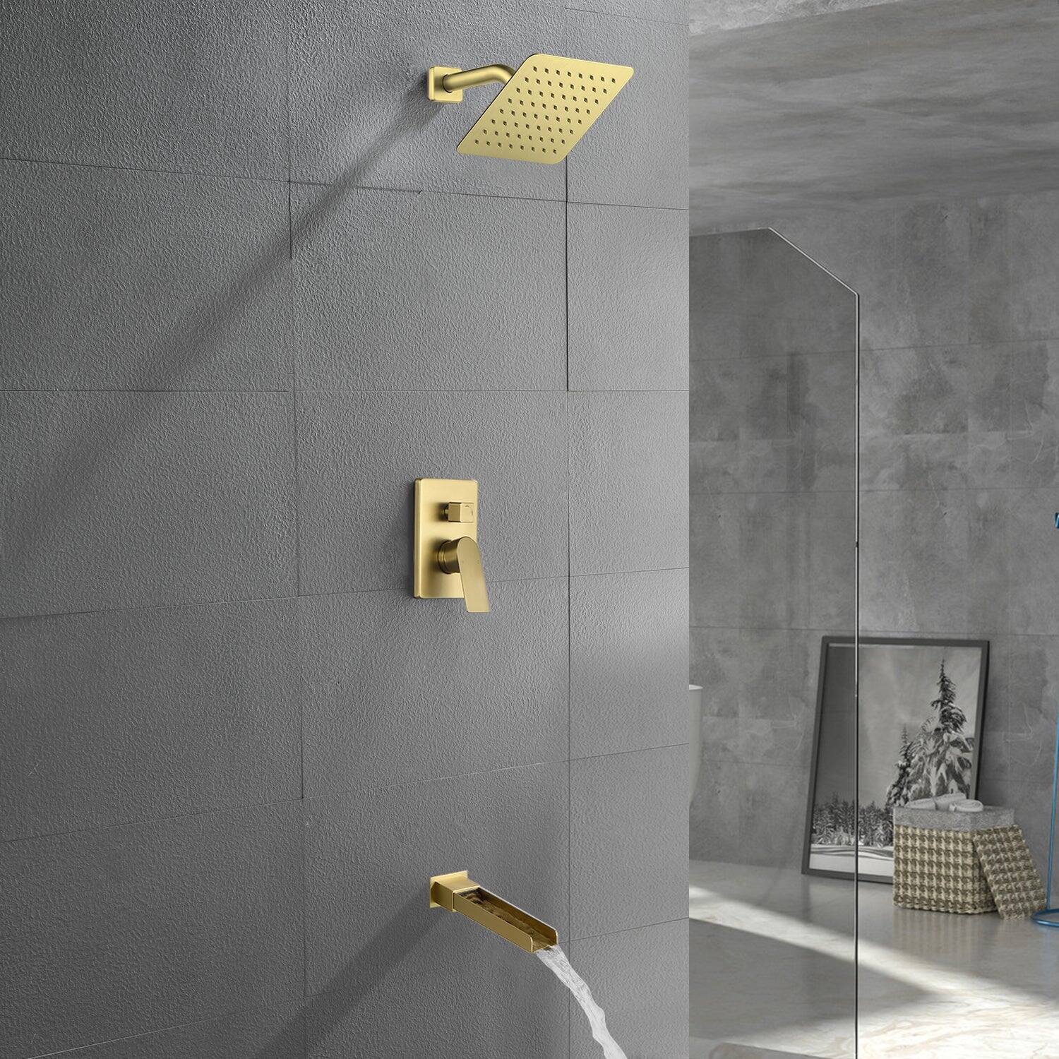 Alt View 3. Boyel Living - Brushed Gold Shower Set 8 Inch SUS304 Top Spray Waterfall Spout Dual Water Outlet - Brushed Gold.