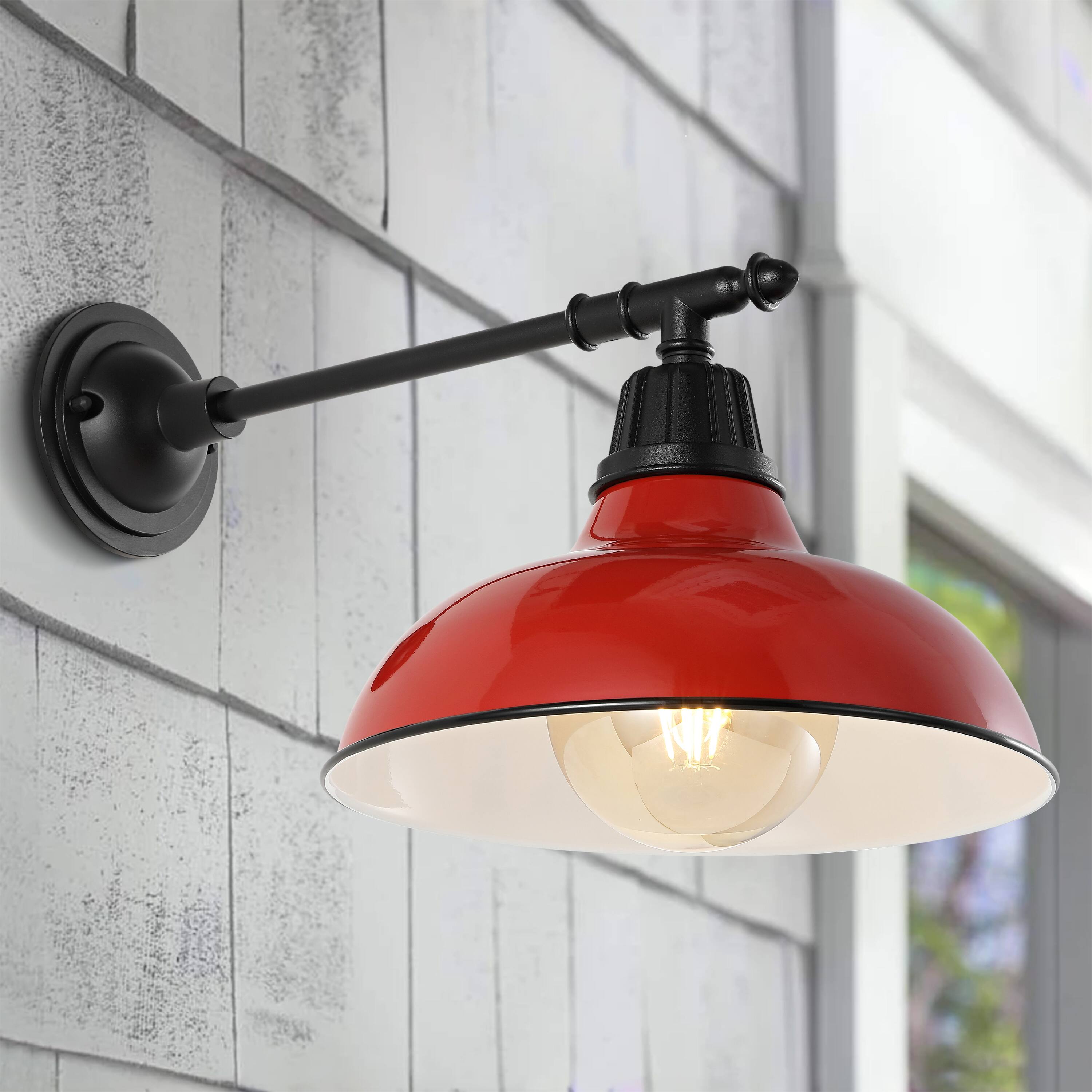 Alt View 6. Jonathan Y - Wallace 12.25" 1-Light Farmhouse Industrial Indoor/Outdoor Iron LED Victorian Arm Outdoor Sconce, Red - Red/Black.