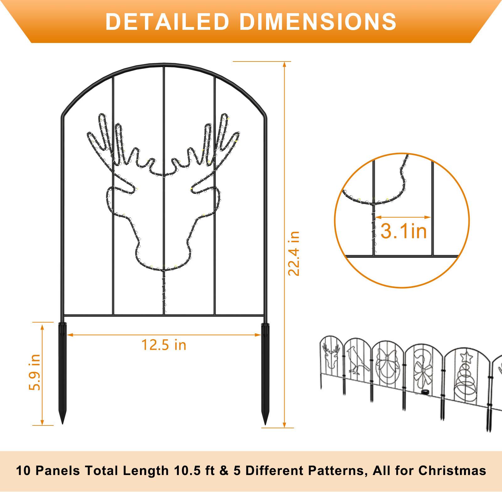 DETAILED DIMENSIONS

22.4 in  
3.1 in  
5.9 in  
12.5 in  

10 Panels Total Length 10.5 ft & 5 Different Patterns, All for Christmas