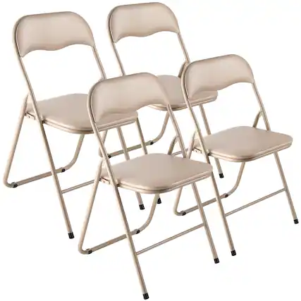 Front. VEVOR - 4 Pack Folding Chairs, Foldable Leather Chairs with Heavy Duty Metal Frame & Padded Cushion - Khaki.