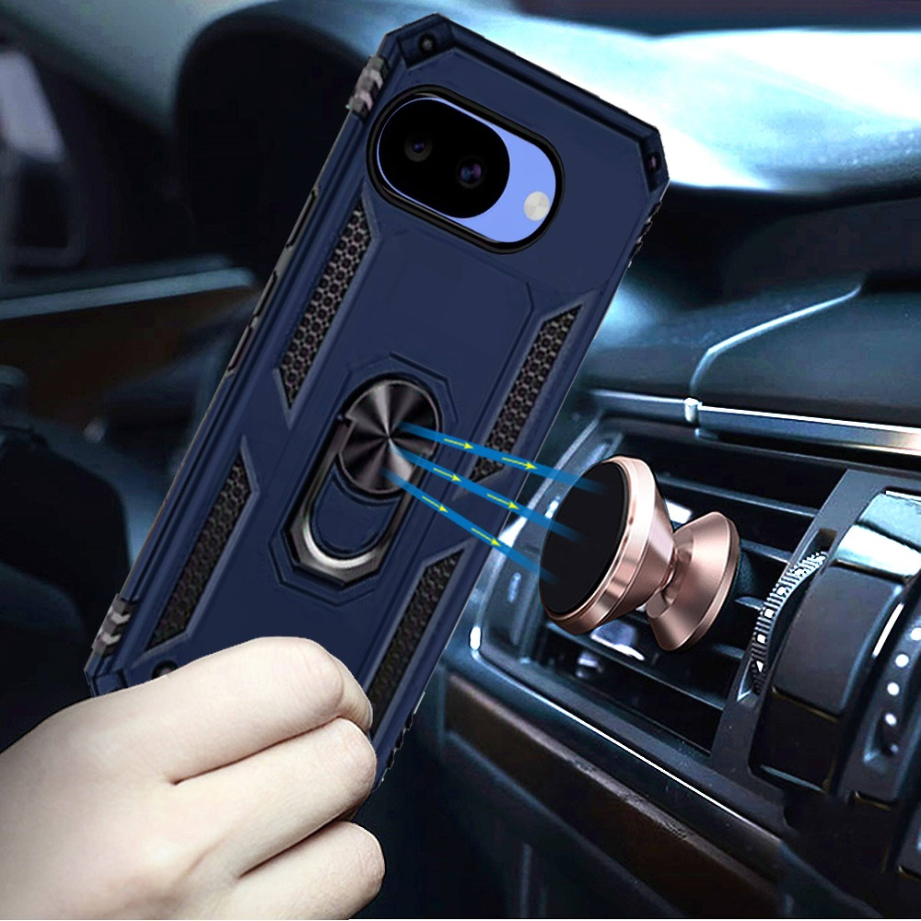Angle. Kitcheniva - Metal Ring Kickstand Phone Cover With Tempered Glass For Google Pixel 10a Case Blue - Blue.