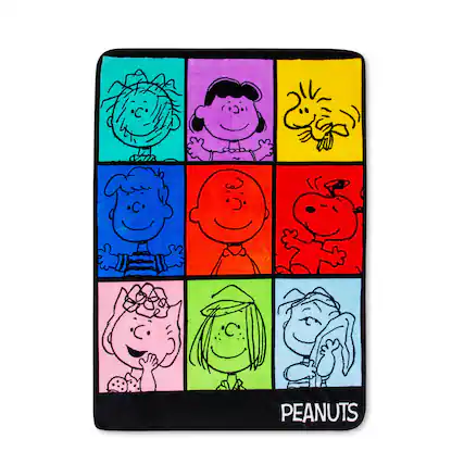 Front. Silver Buffalo - Peanuts Multicolor Character Grid Fleece Throw Blanket | 45 x 60 Inches - Red.