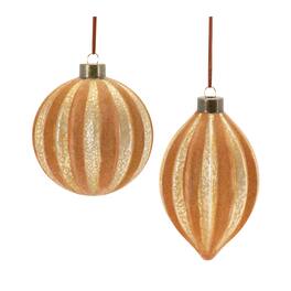 BreeBe - Ribbed Glass Ornamnet (Set of 12) - Gold, Brown