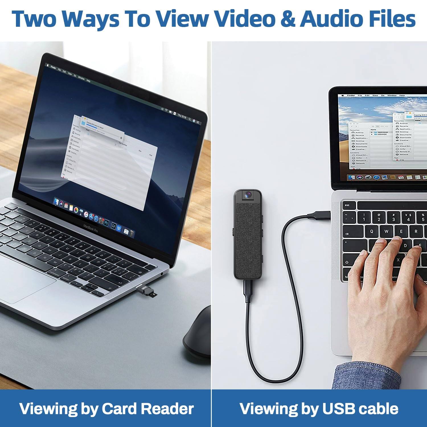Two Ways To View Video & Audio Files

Viewing by Card Reader

Viewing by USB cable