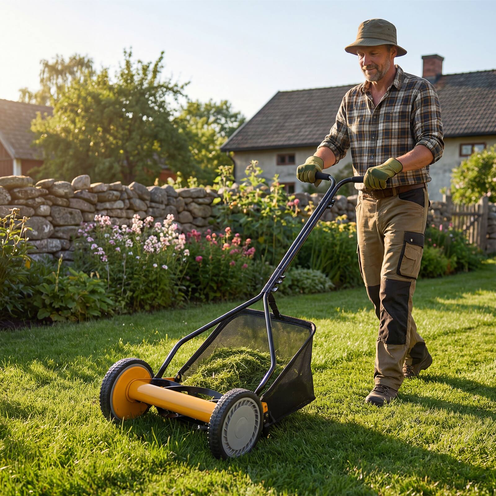 Alt View 1. Gymax - Gymax Push Lawn Mower Cordless 14'' Manual Reel Mower Adjustable Cutting Heights - Orange.