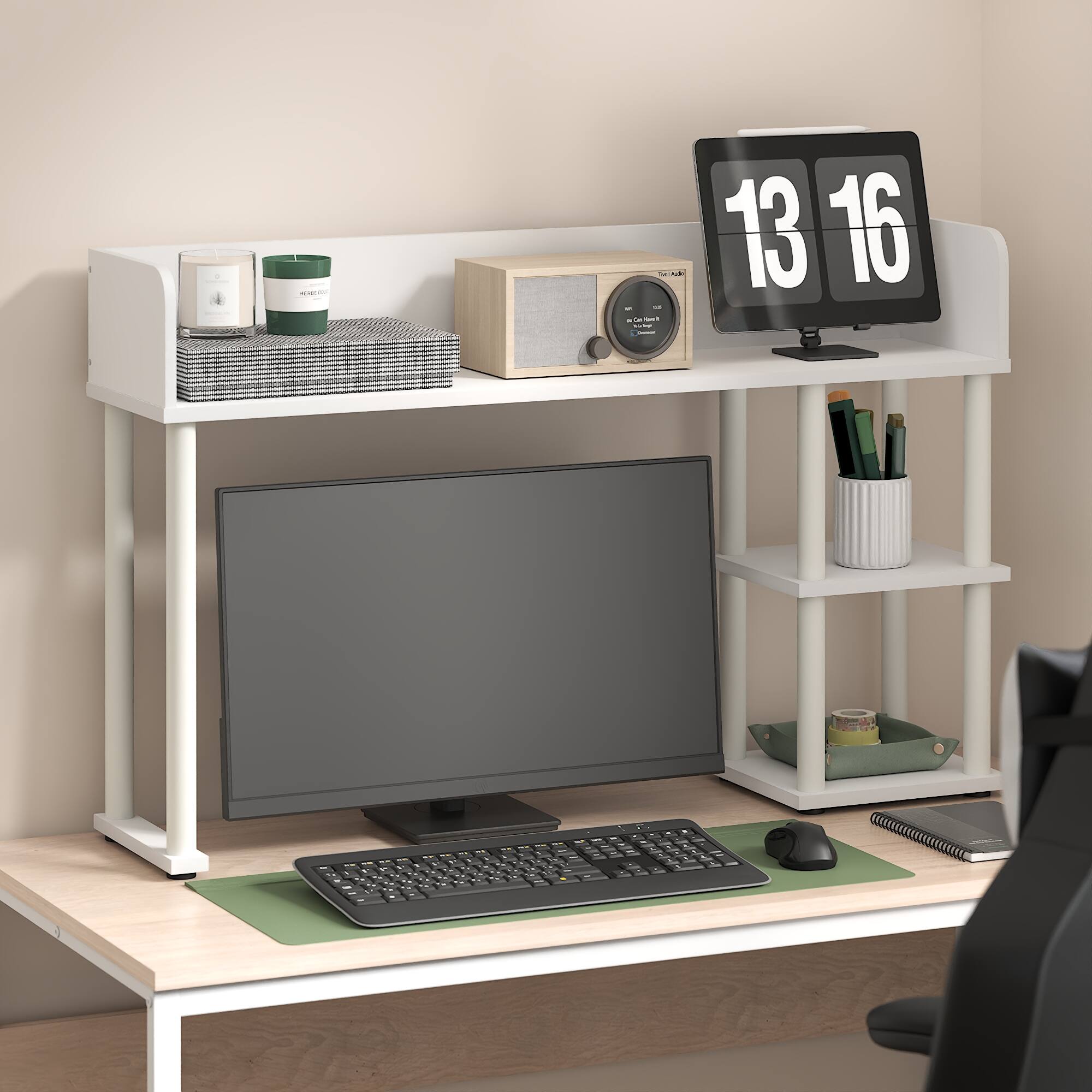 Alt View 5. Furinno - Classic Desktop Bookshelf Storage Hutch, Desk Organizer with 3 Shelves - White/White.